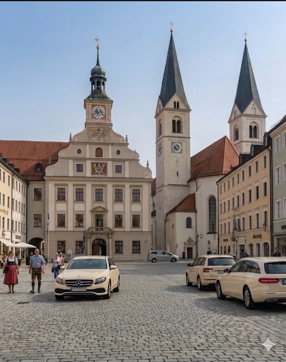 Taxi Freising – Marienplatz mit Rathaus und Dom